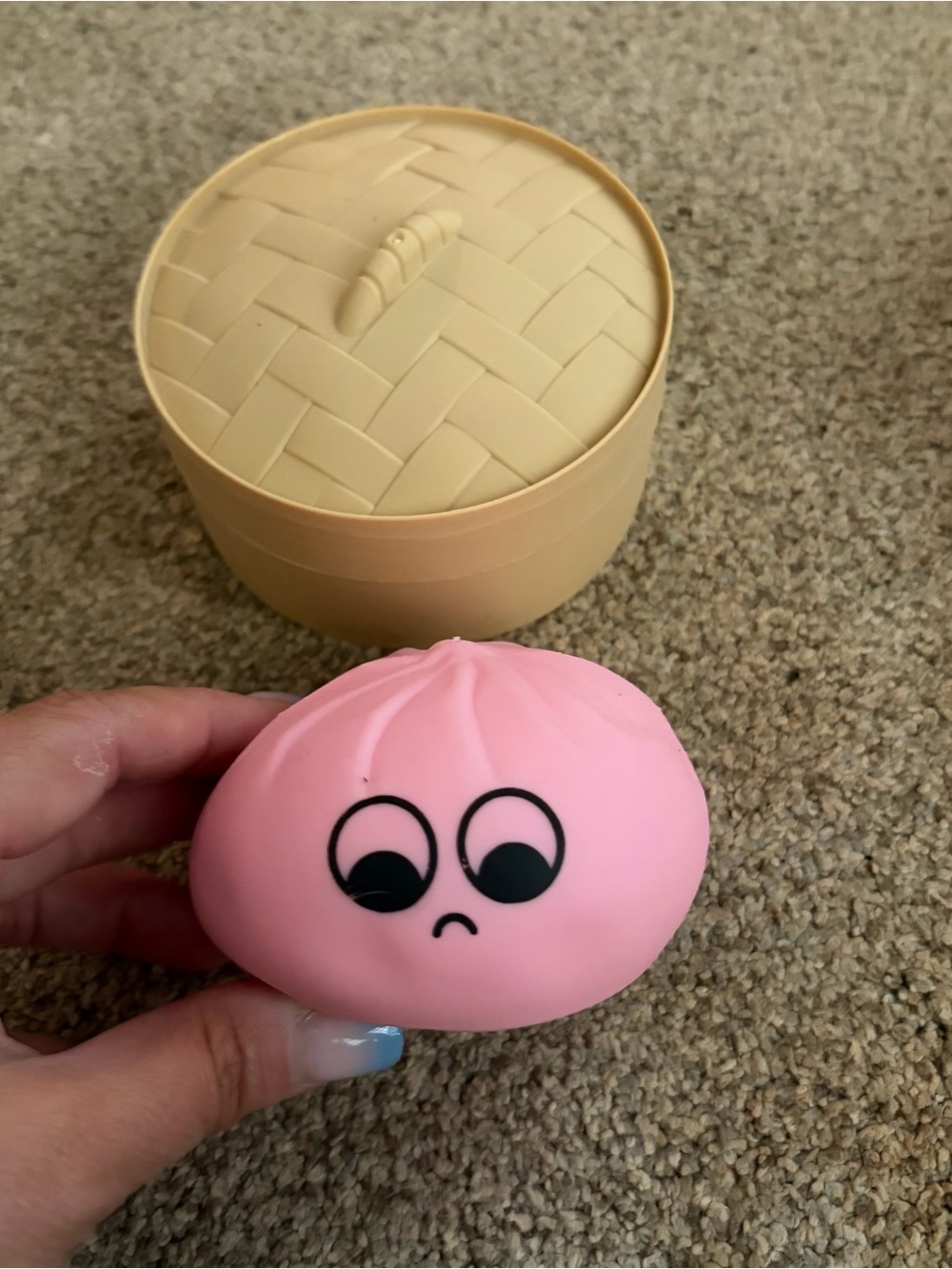 Cute Pink Squishy Bun Toy with Basket Lid Case
